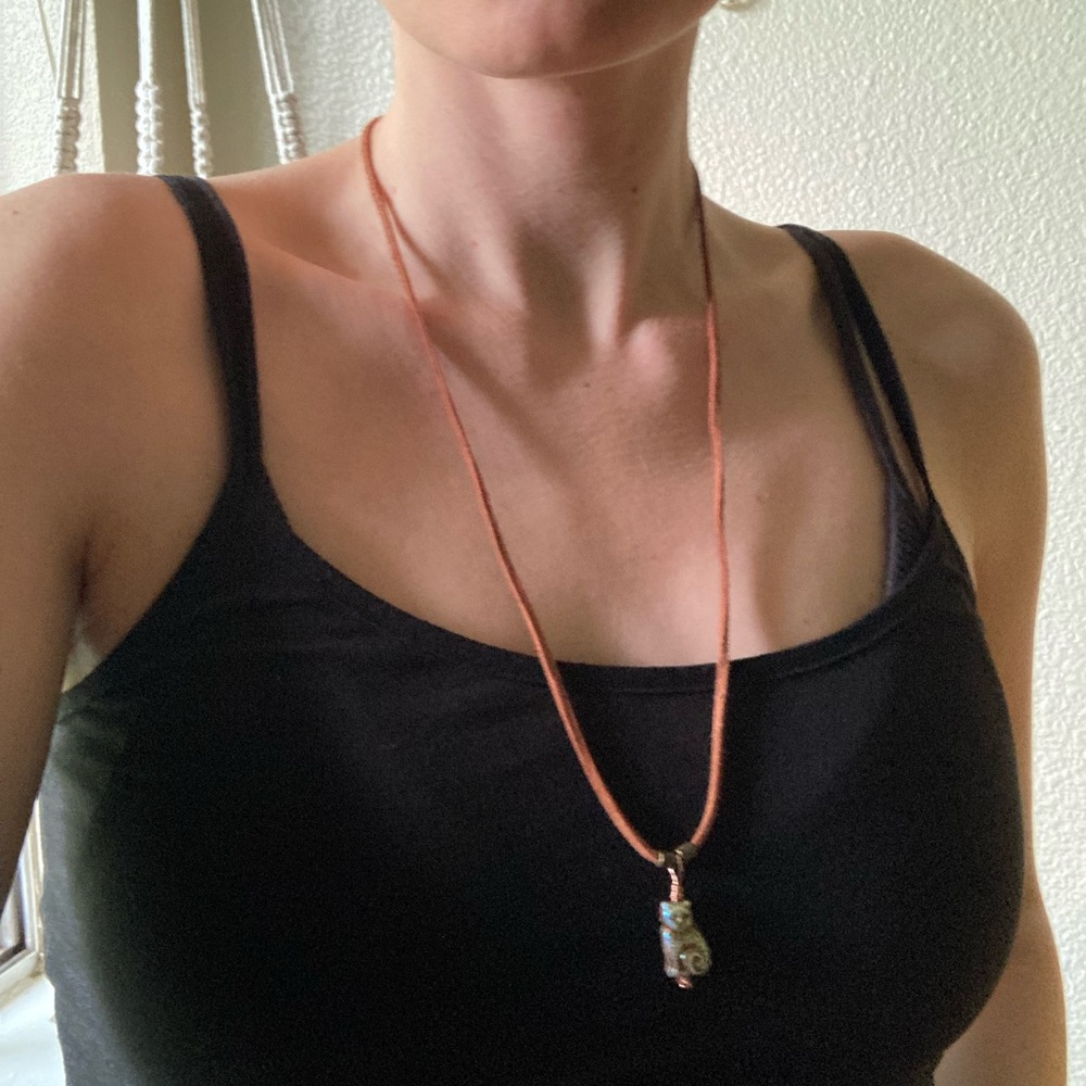 Brown Suede Cord Necklace with Czech Glass Cat Pendant - Picture 8 of 8